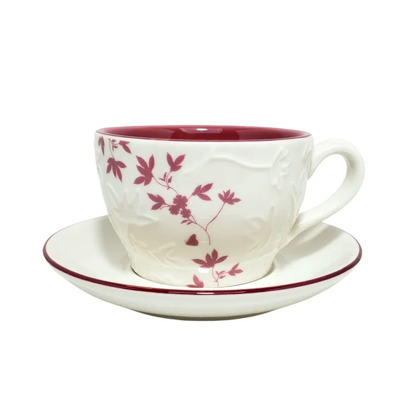 Starbucks 2006 Embossed Leaf Mug Cup and Saucer Pink Cream 9 oz - Picture 1 of 14